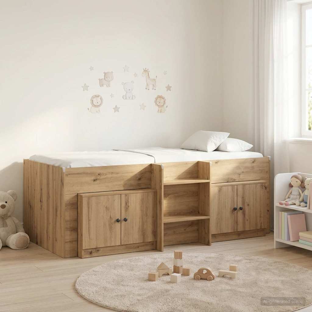 vidaXL Marco de cama loft con armario con puerta 3 uds. Roble artisan