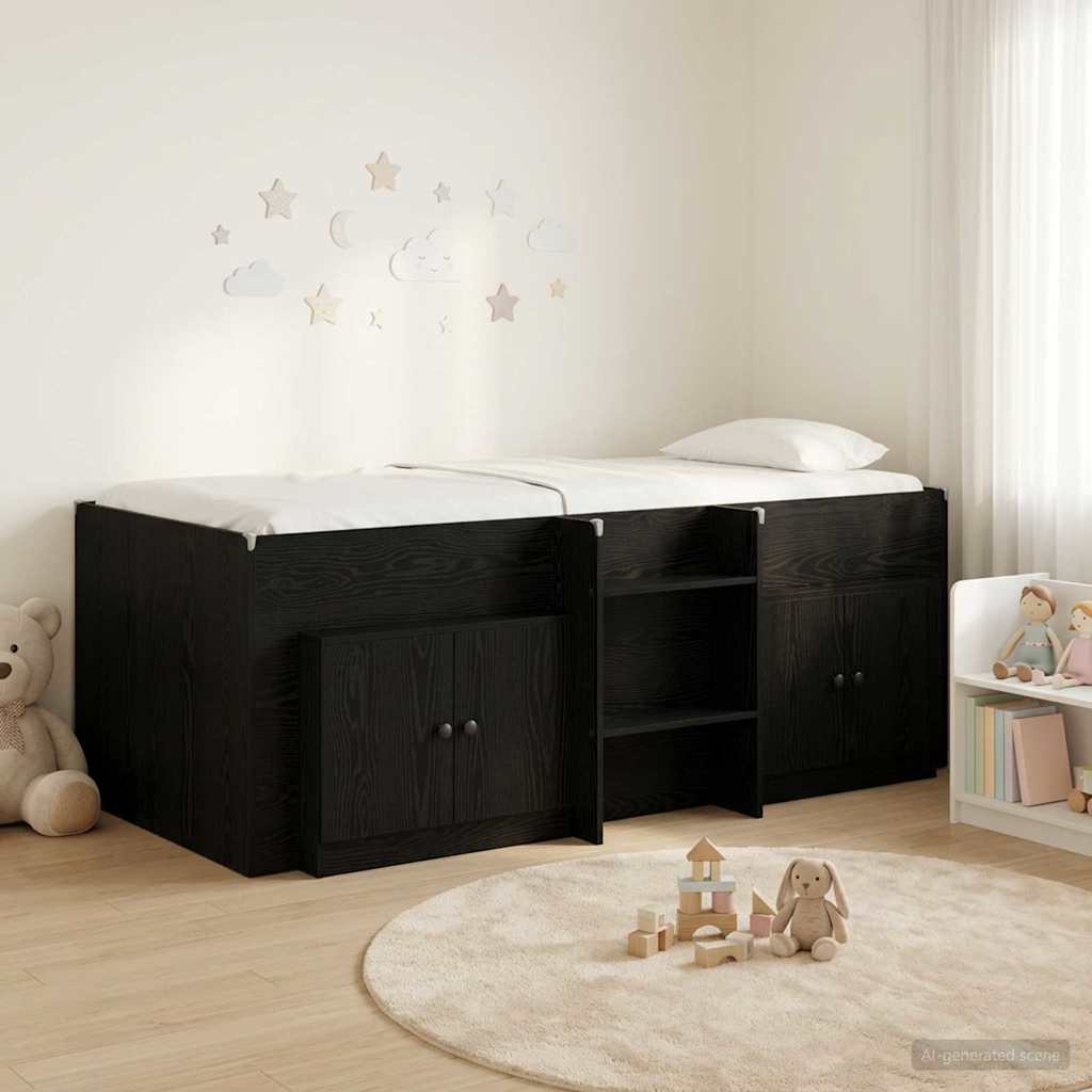 vidaXL Marco de cama loft con armario con almacenamiento 3 uds. Negro