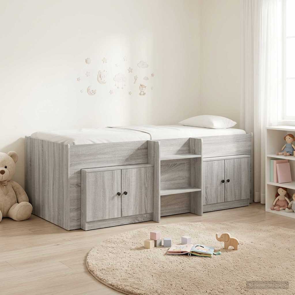vidaXL Marco de cama loft con armario con puerta 3 uds. Sonoma gris