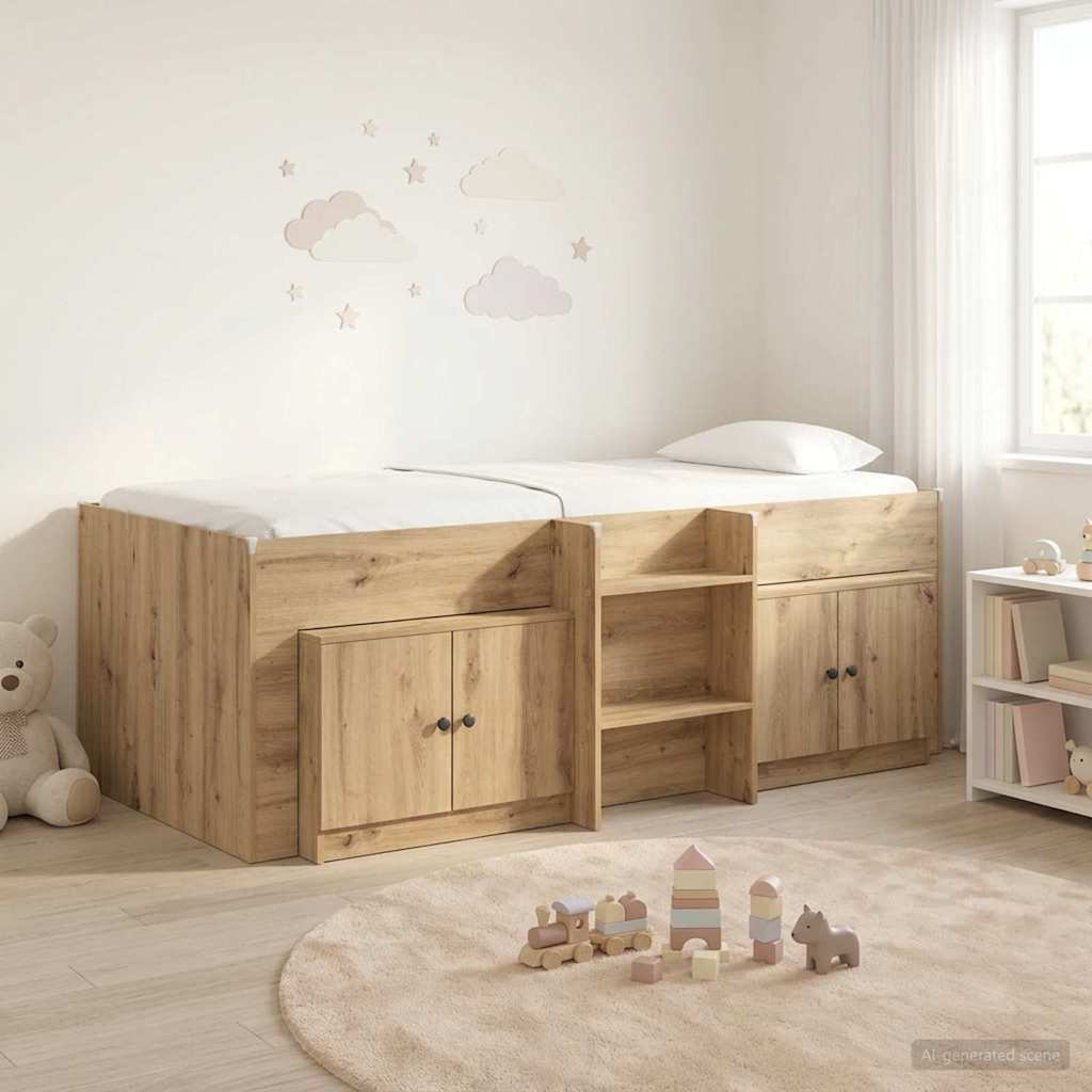 vidaXL Marco de cama loft con armario con puerta 3 uds. Roble artisan
