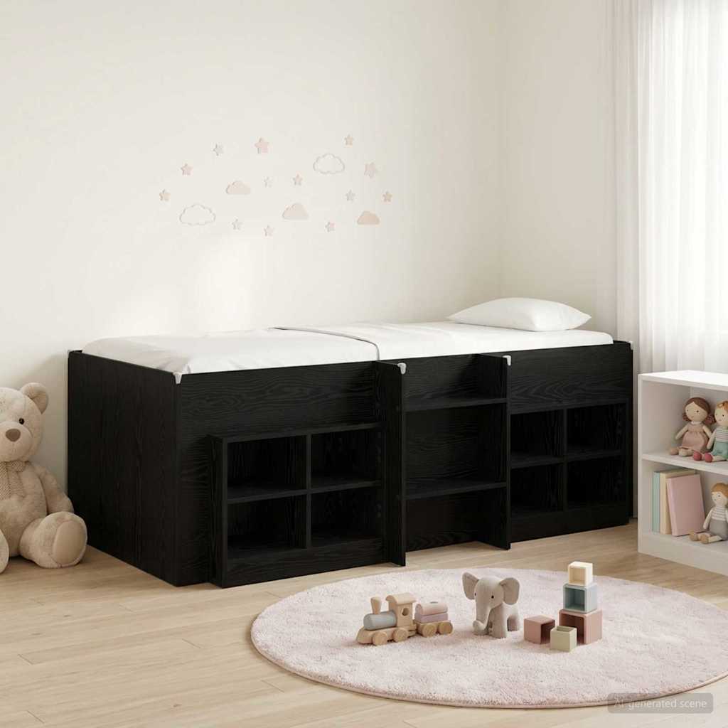 vidaXL Marco de cama loft con armario con estante 3 uds. Negro