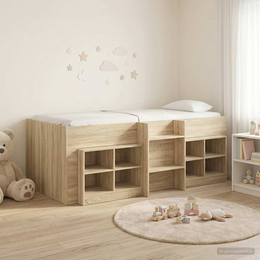 vidaXL Marco de cama loft con armario con estante 3 uds. Roble Sonoma