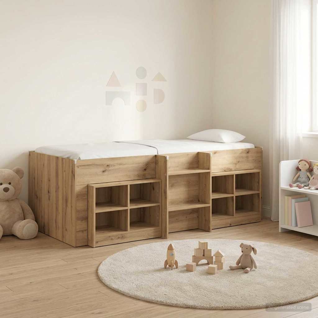 vidaXL Marco de cama loft con armario con estante 3 uds. Roble artisan