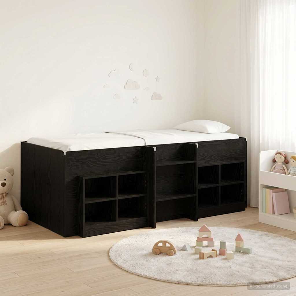 vidaXL Marco de cama loft con armario con estante 3 uds. Negro