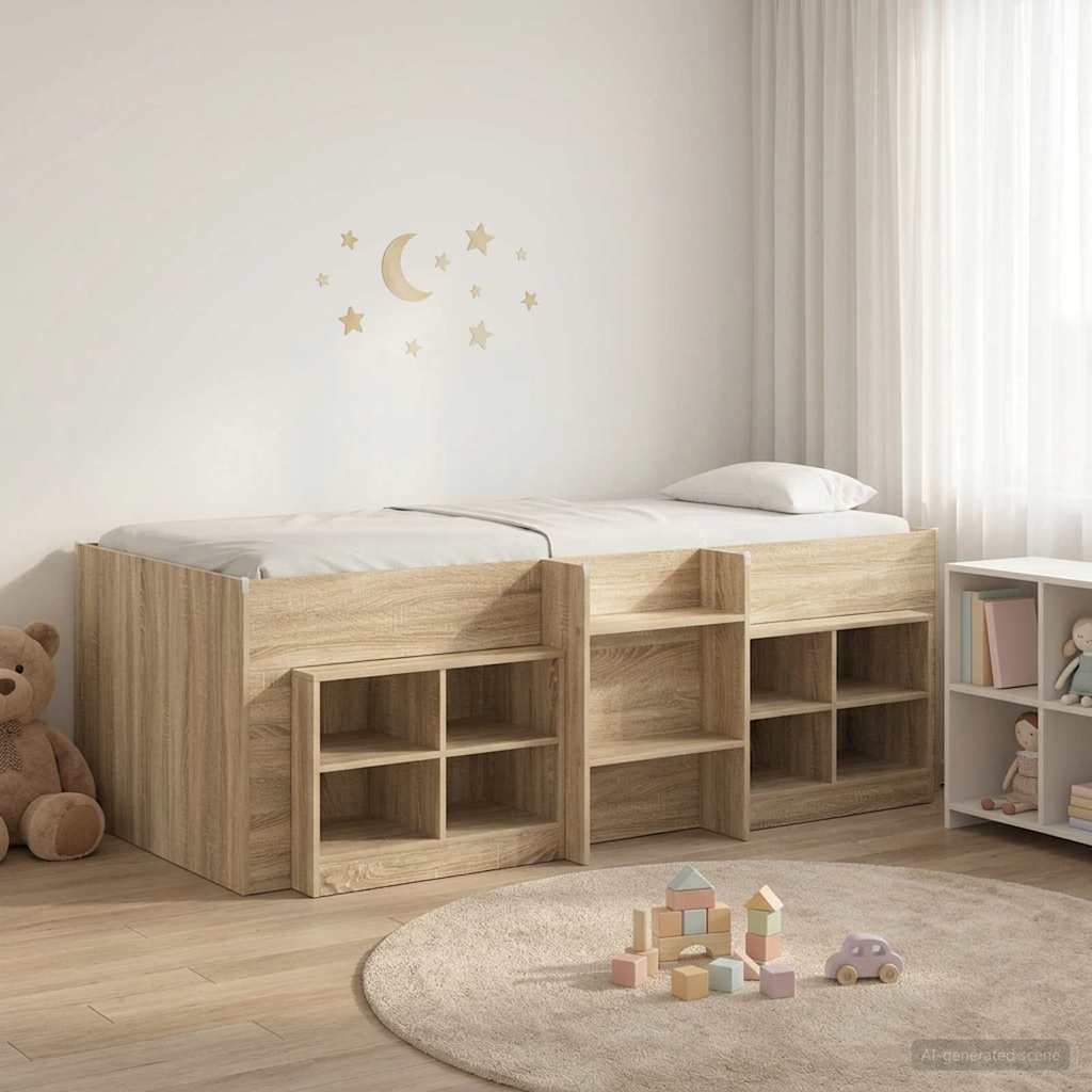 vidaXL Marco de cama loft con armario con estante 3 uds. Roble Sonoma