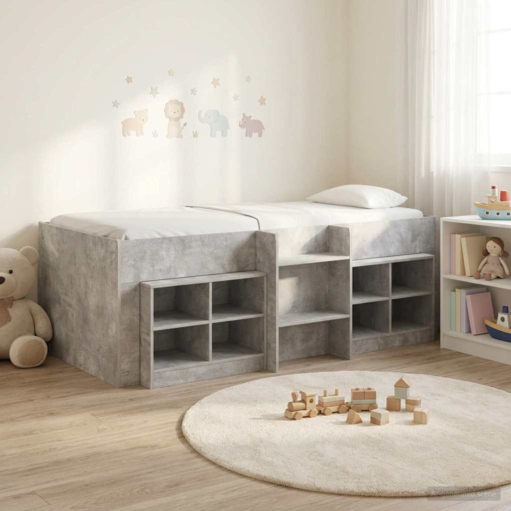 vidaXL Marco de cama loft con armario con estante 3 uds. Gris Hormigón