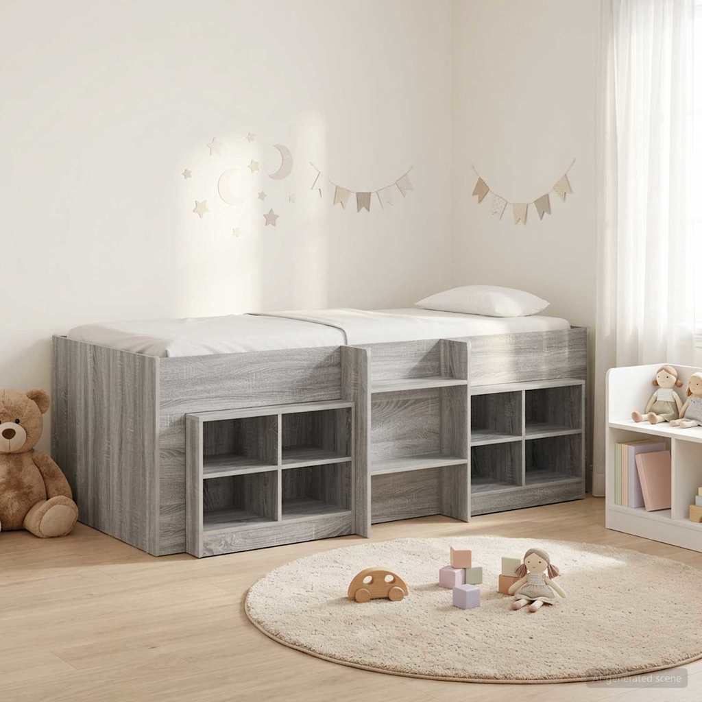 vidaXL Marco de cama loft con armario con estante 3 uds. Sonoma gris