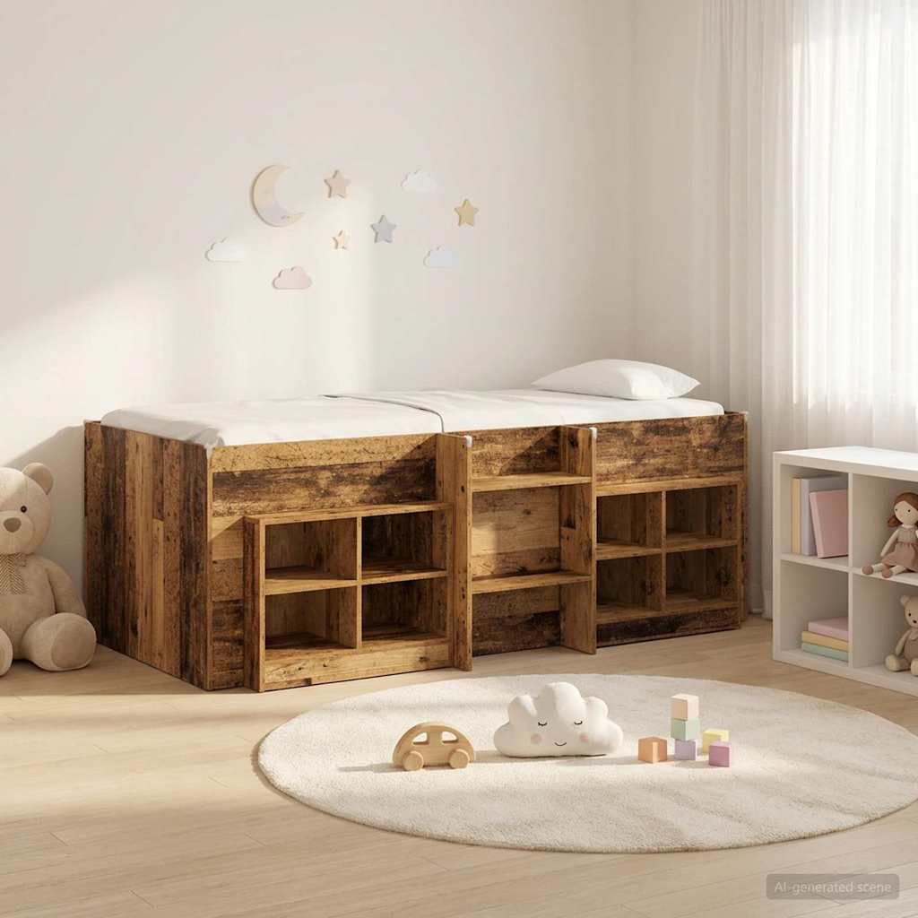 vidaXL Marco de cama loft con armario 3 uds. Madera envejecida