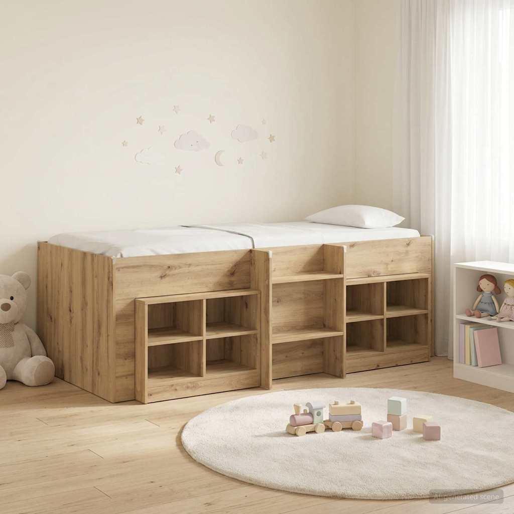 vidaXL Marco de cama loft con armario con estante 3 uds. Roble artisan