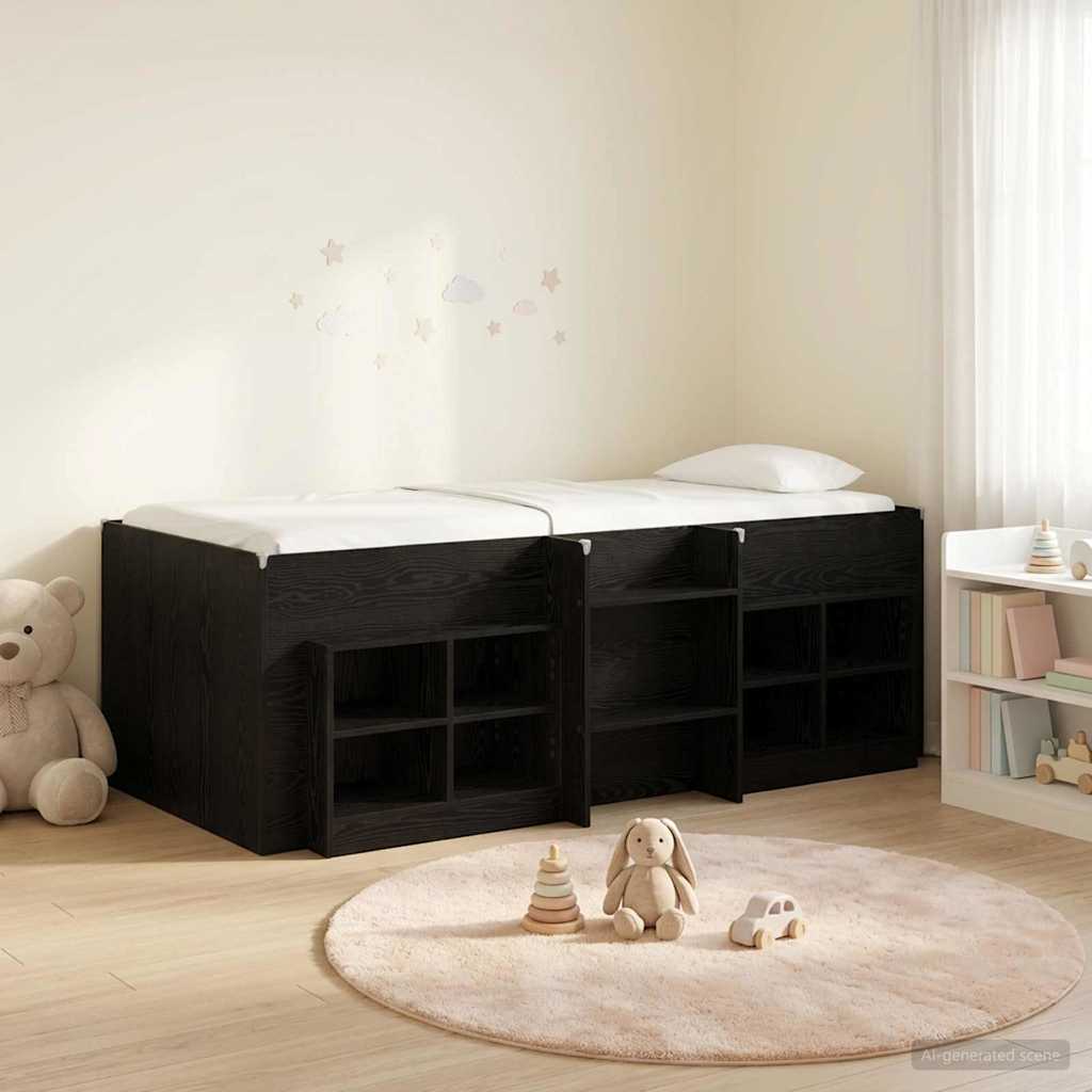 vidaXL Marco de cama loft con armario con estante 3 uds. Negro