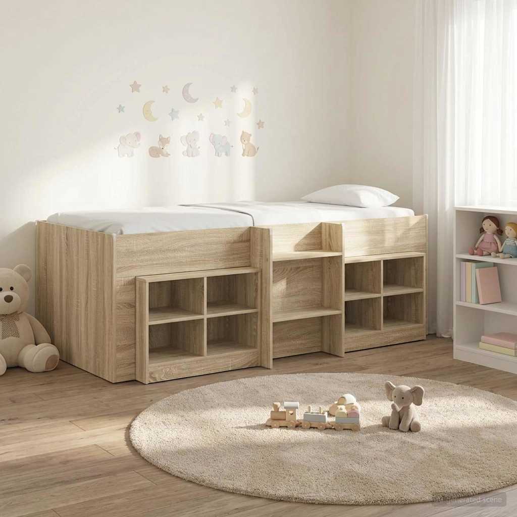 vidaXL Marco de cama loft con armario con estante 3 uds. Roble Sonoma