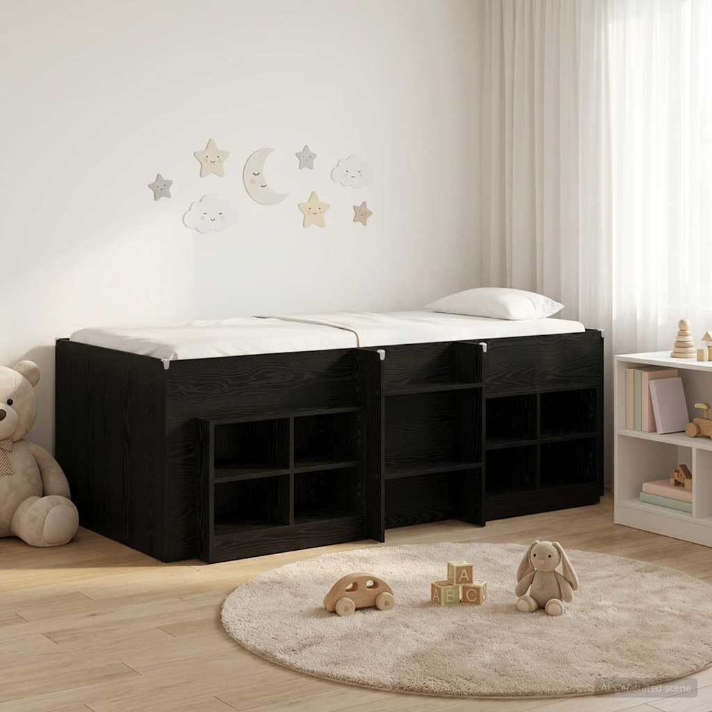 vidaXL Marco de cama loft con armario con estante 3 uds. Negro