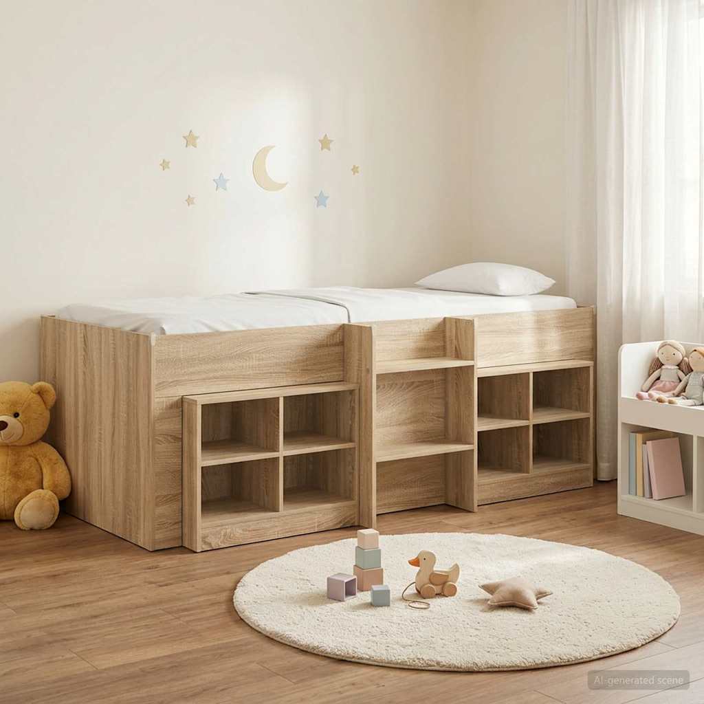 vidaXL Marco de cama loft con armario con estante 3 uds. Roble Sonoma
