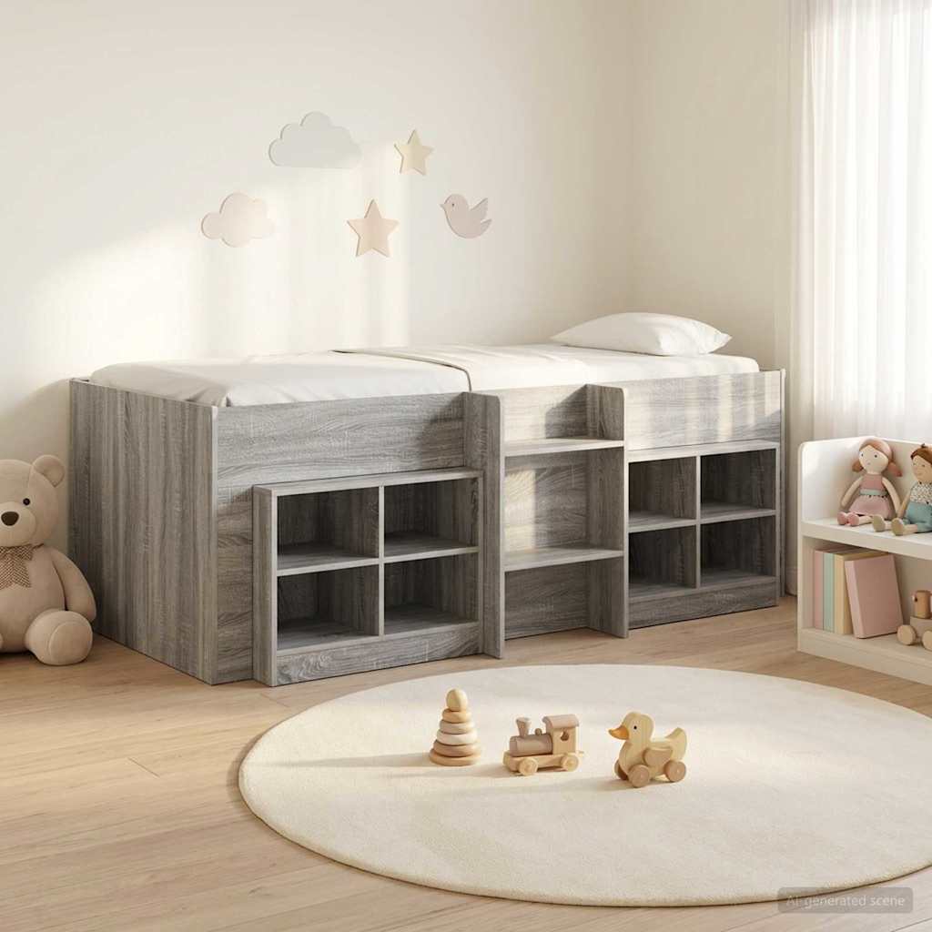 vidaXL Marco de cama loft con armario con estante 3 uds. Sonoma gris