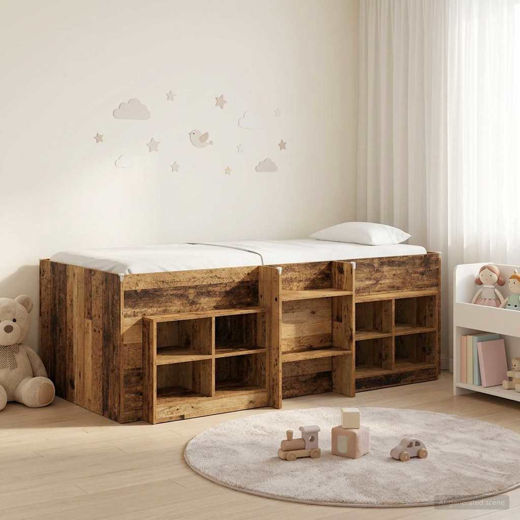 vidaXL Marco de cama loft con armario 3 uds. Madera envejecida