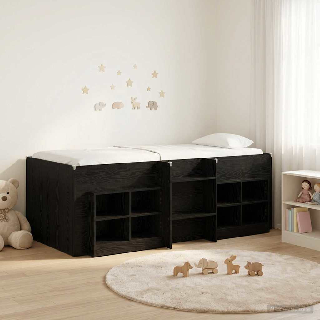 vidaXL Marco de cama loft con armario con estante 3 uds. Roble Negro