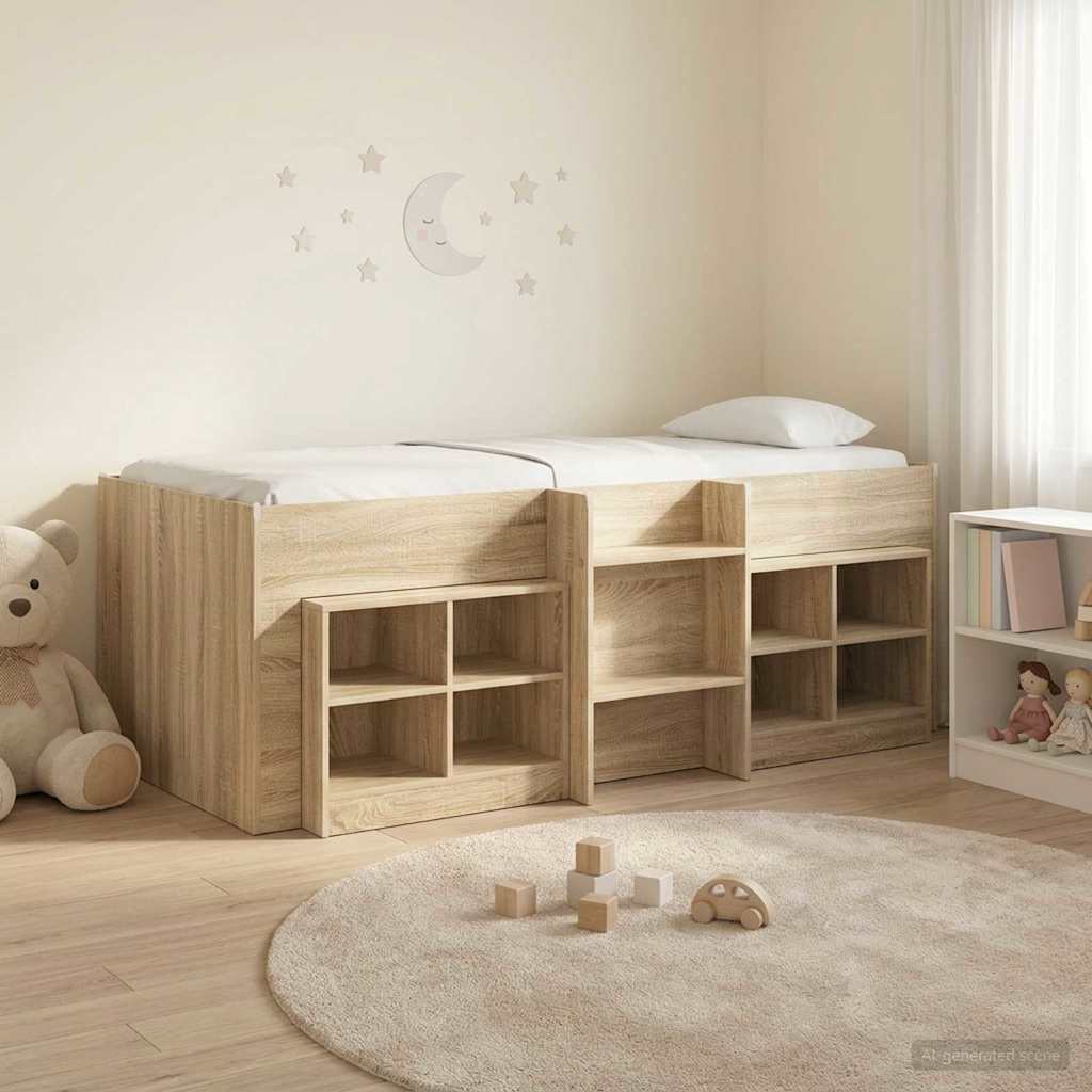 vidaXL Marco de cama loft con armario con estante 3 uds. Roble Sonoma