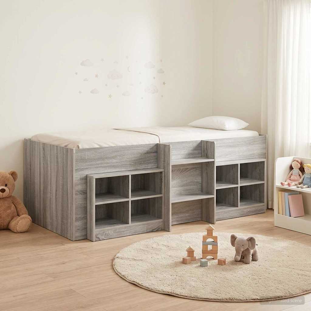 vidaXL Marco de cama loft con armario con estante 3 uds. Sonoma gris