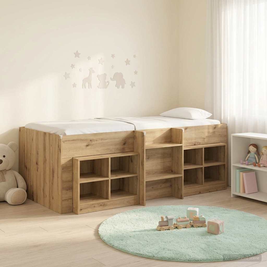 vidaXL Marco de cama loft con armario con estante 3 uds. Roble artisan