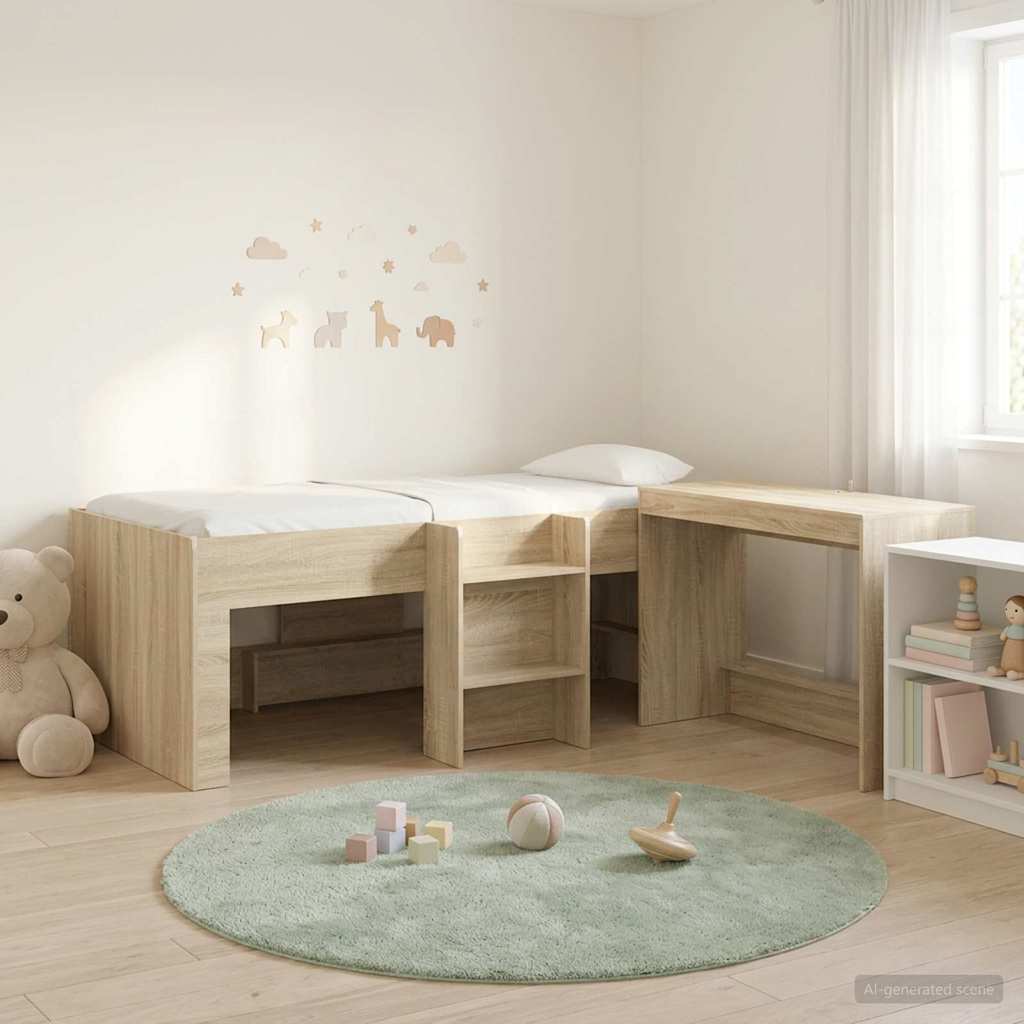 vidaXL Cama alta para niños con escritorio 2 uds. Roble Sonoma