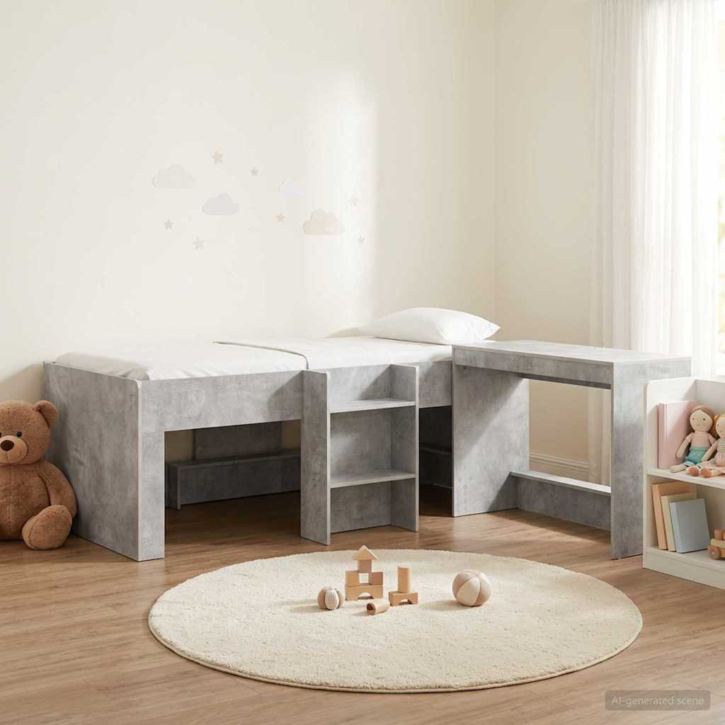 vidaXL Cama alta para niños con escritorio 2 uds. Gris Hormigón