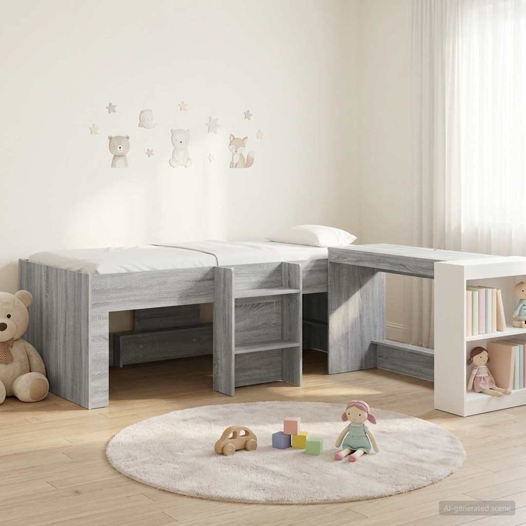 vidaXL Cama alta para niños con escritorio 2 uds. Sonoma gris