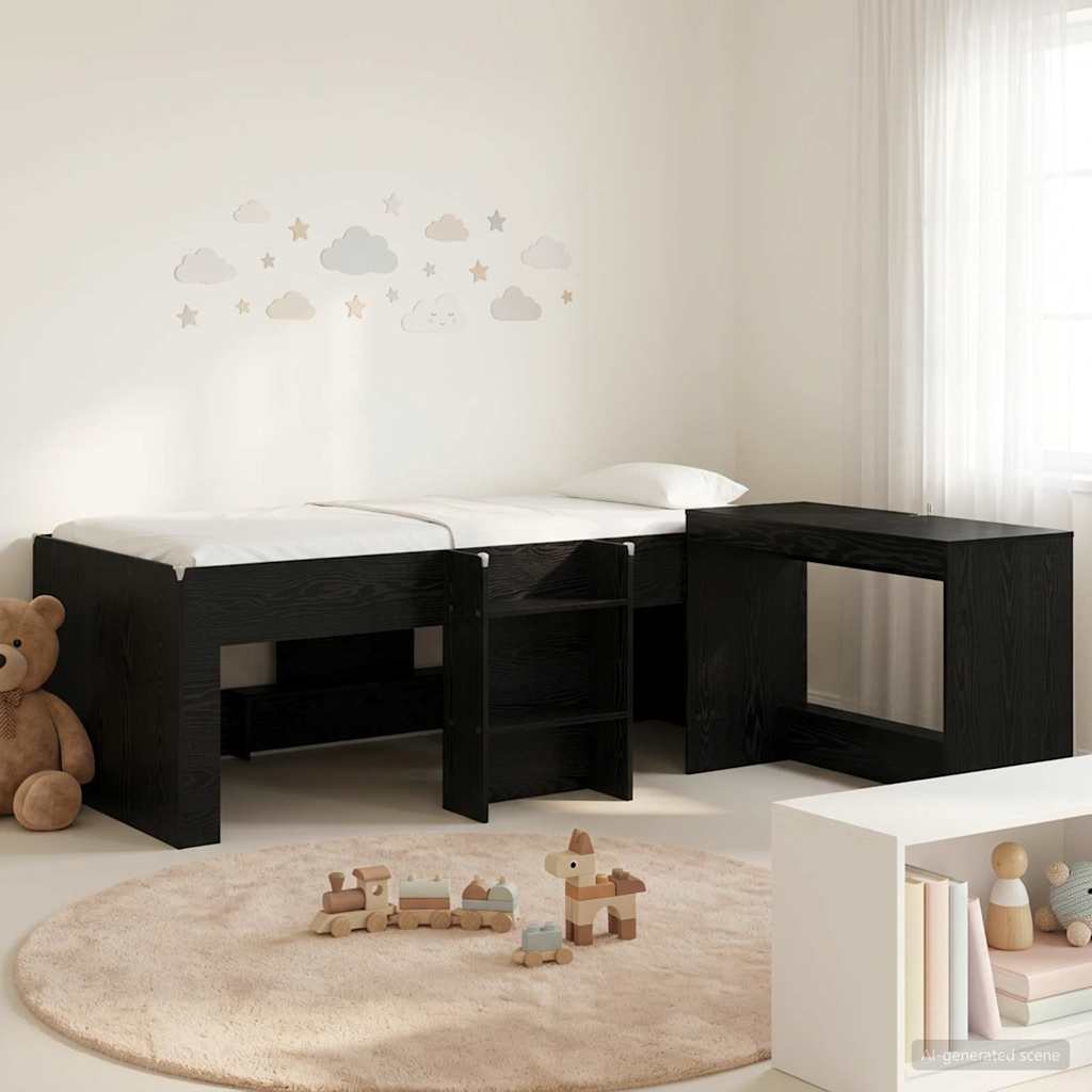 vidaXL Estructura de Cama con Escritorio 2 uds. Roble Negro