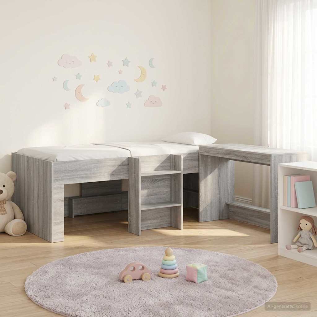vidaXL Estructura de Cama con Escritorio 2 uds. Sonoma gris