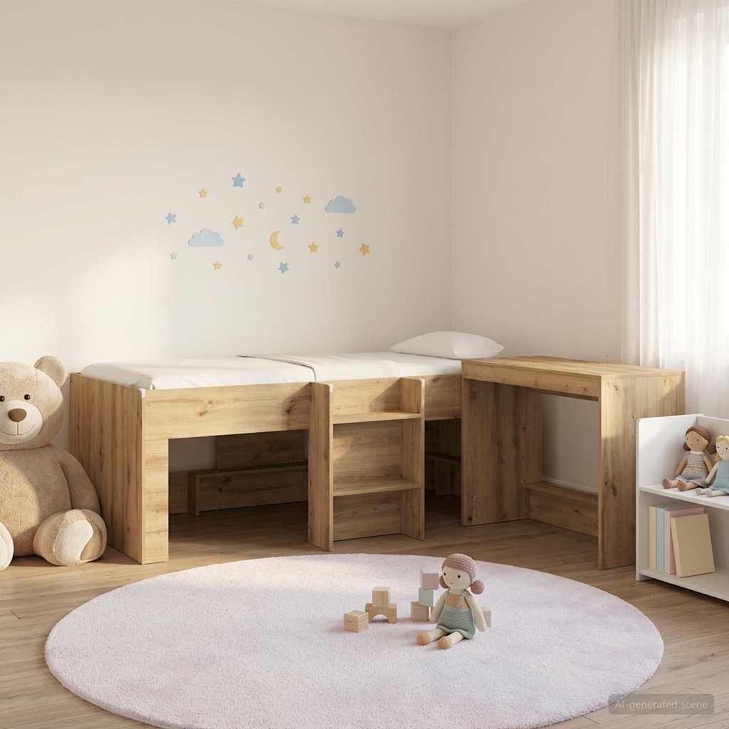 vidaXL Estructura de Cama con Escritorio 2 uds. Roble artisan