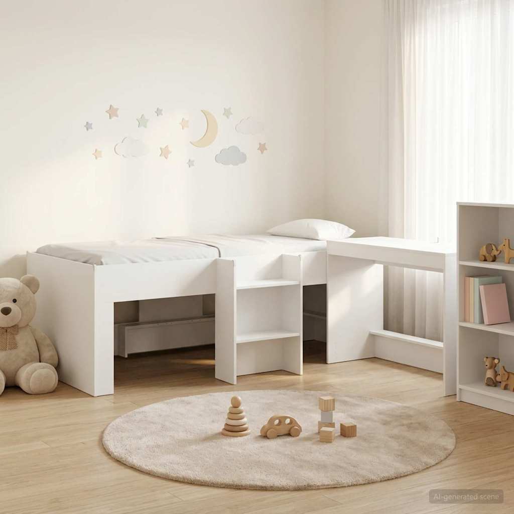 vidaXL Cama alta para niños con escritorio 2 uds. Blanco