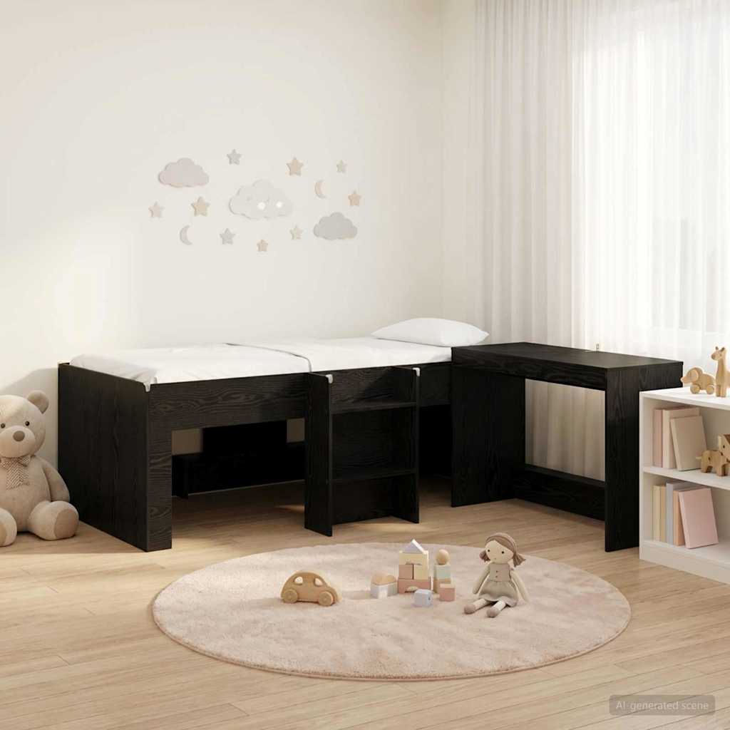 vidaXL Cama alta para niños con escritorio 2 uds. Roble Negro
