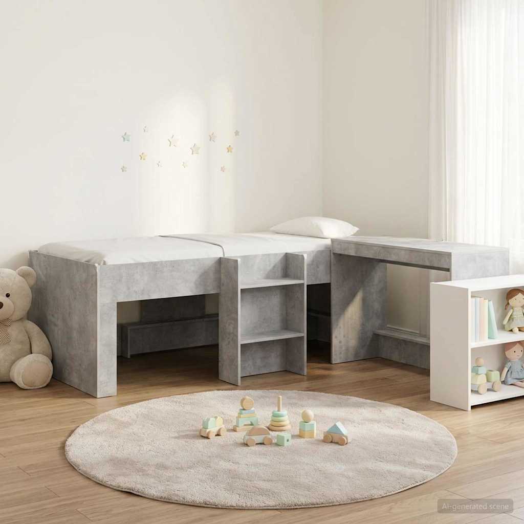 vidaXL Cama alta para niños con escritorio 2 uds. Gris Hormigón