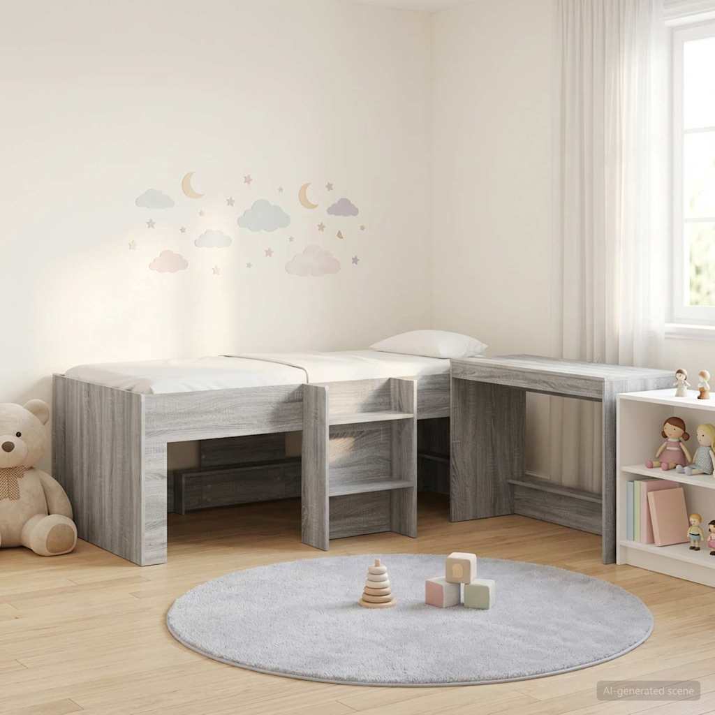 vidaXL Cama alta para niños con escritorio 2 uds. Sonoma gris