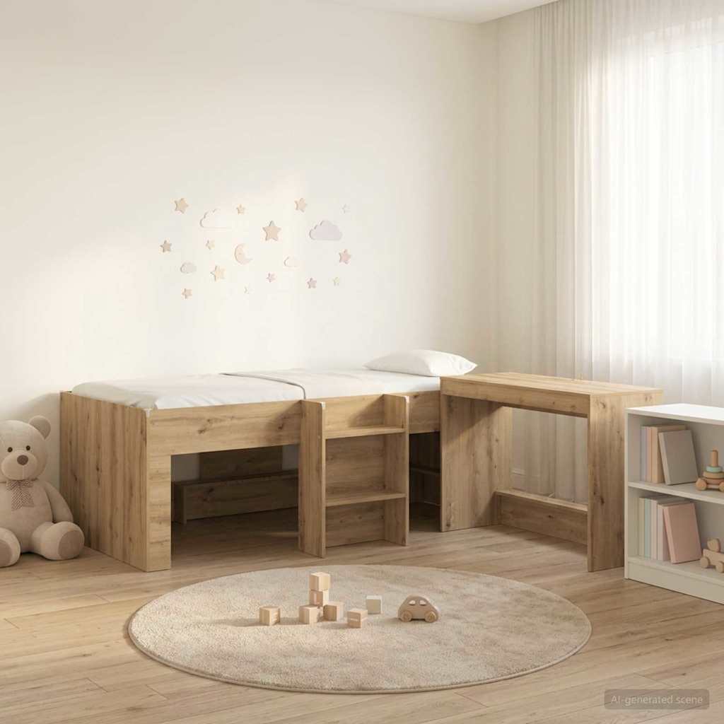vidaXL Cama alta para niños con escritorio 2 uds. Roble artisan