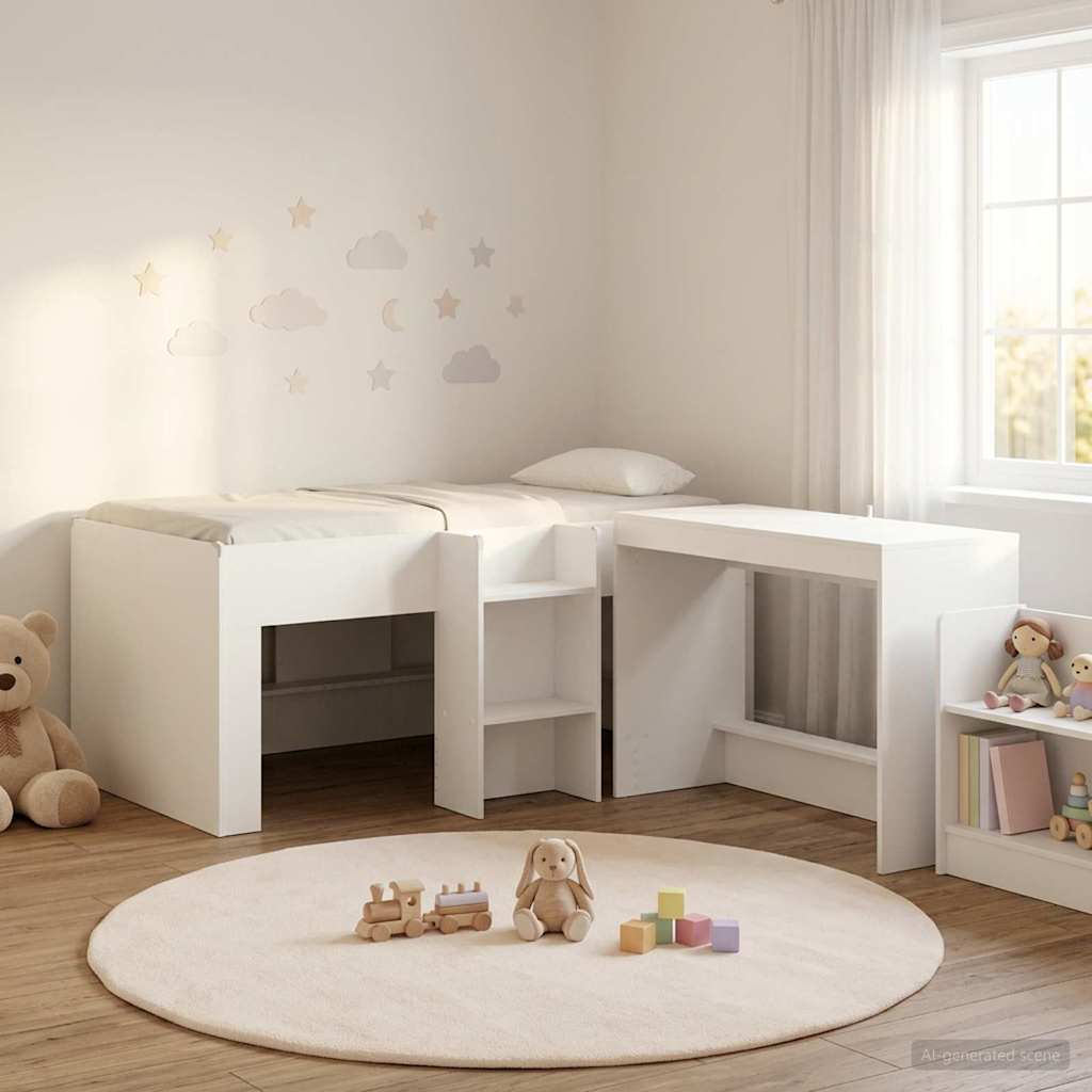 vidaXL Cama alta para niños con escritorio 2 uds. Blanco