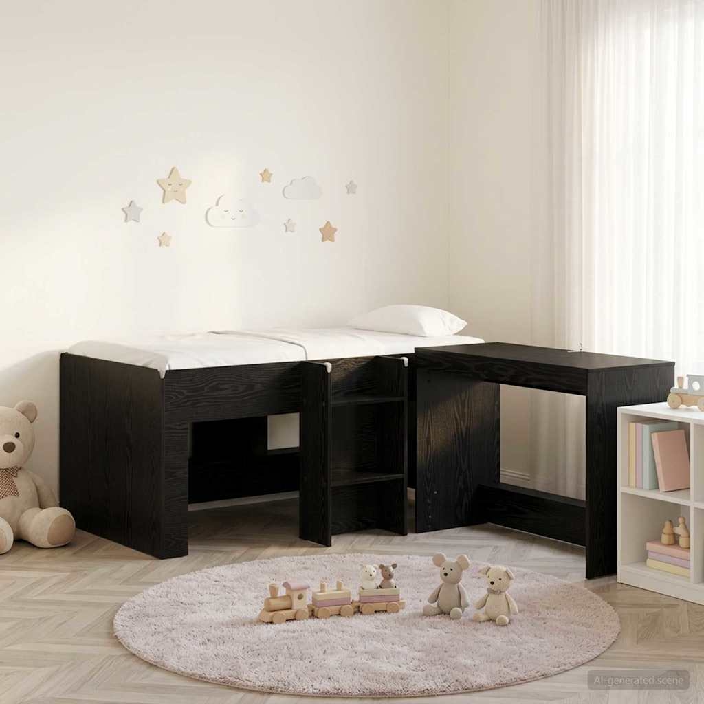 vidaXL Cama alta para niños con escritorio 2 uds. Roble Negro