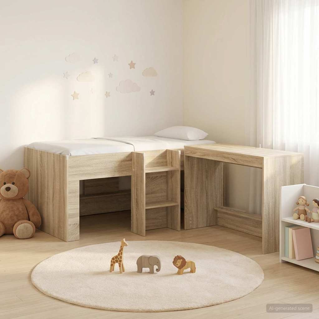 vidaXL Cama alta para niños con escritorio 2 uds. Roble Sonoma
