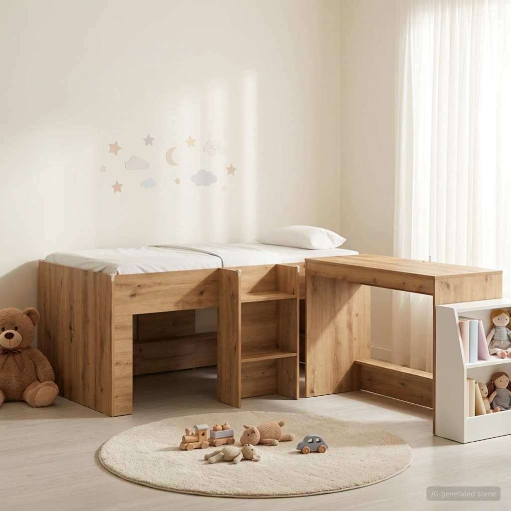 vidaXL Cama alta para niños con escritorio 2 uds. Roble artisan