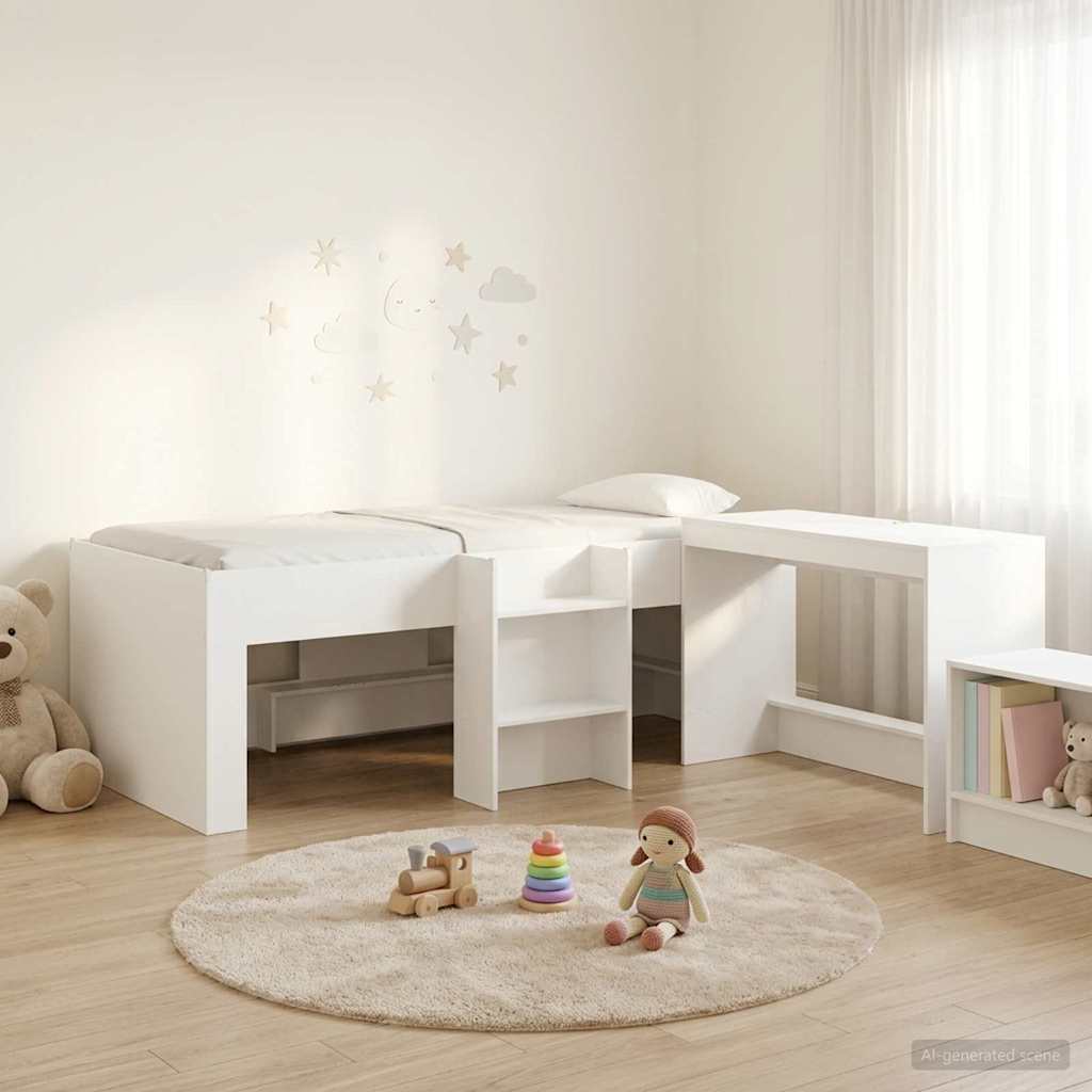 vidaXL Cama alta para niños con escritorio 2 uds. Blanco