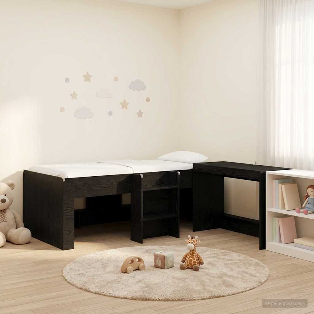 vidaXL Cama alta para niños con escritorio Roble Negro 90 x 190 cm