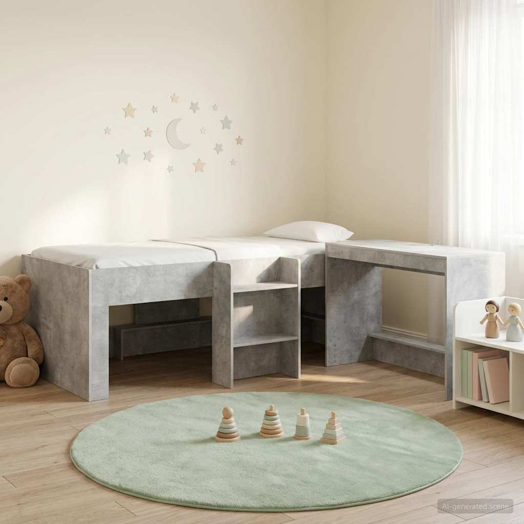 vidaXL Cama alta para niños con escritorio 2 uds. Gris Hormigón