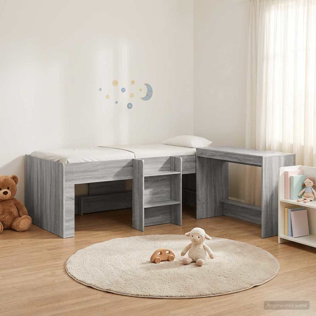 vidaXL Cama alta para niños con escritorio 2 uds. Sonoma gris