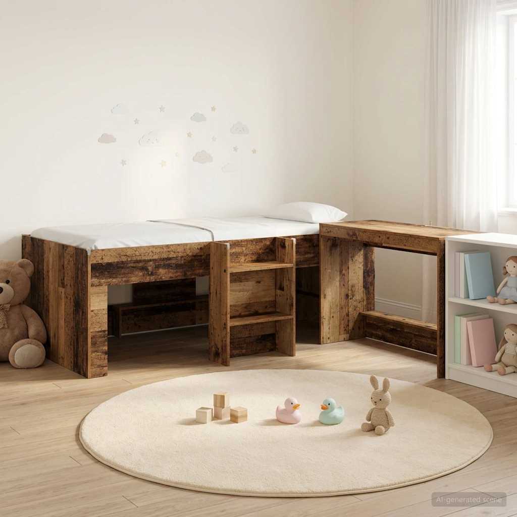 vidaXL Cama alta para niños con escritorio Madera envejecida