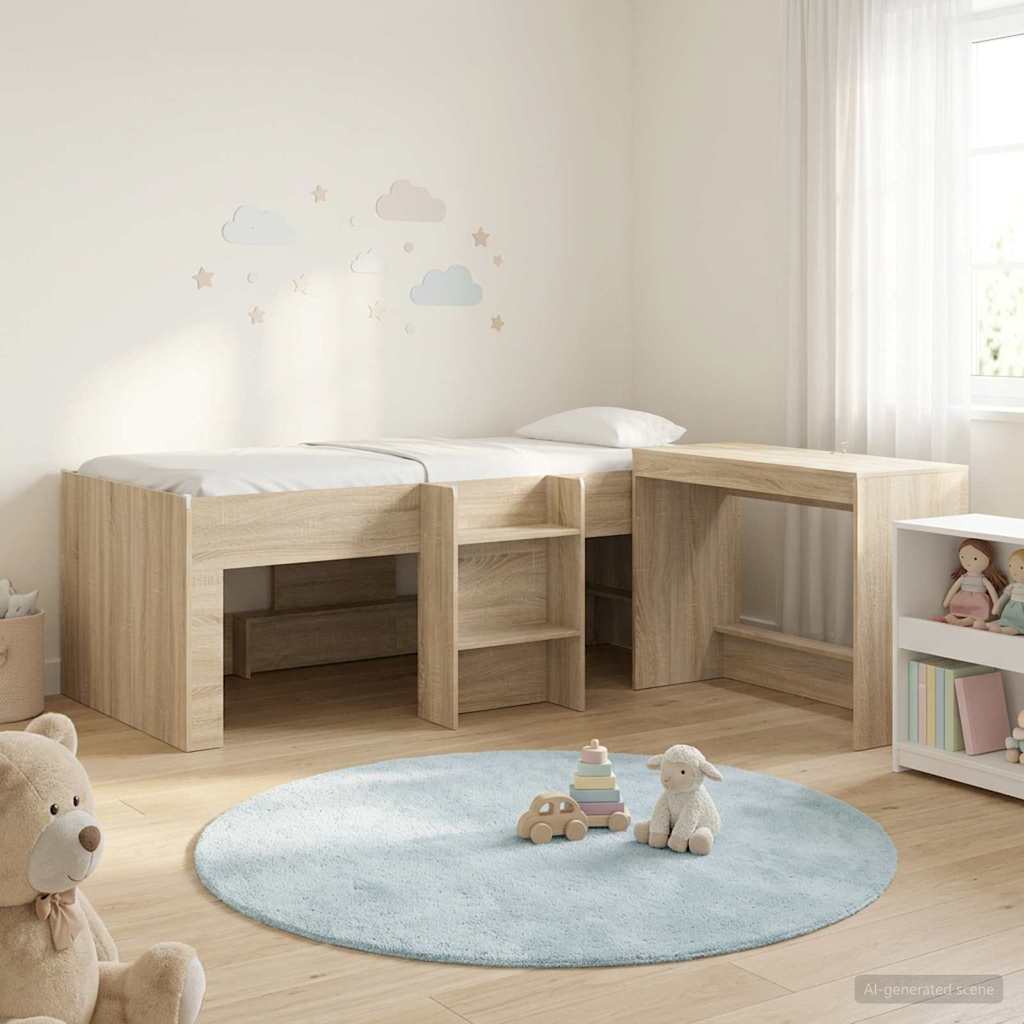 vidaXL Cama alta para niños con escritorio 2 uds. Roble Sonoma