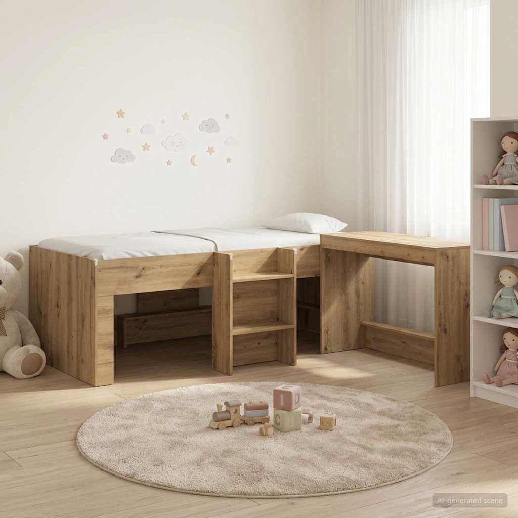 vidaXL Cama alta para niños con escritorio 2 uds. Roble artisan