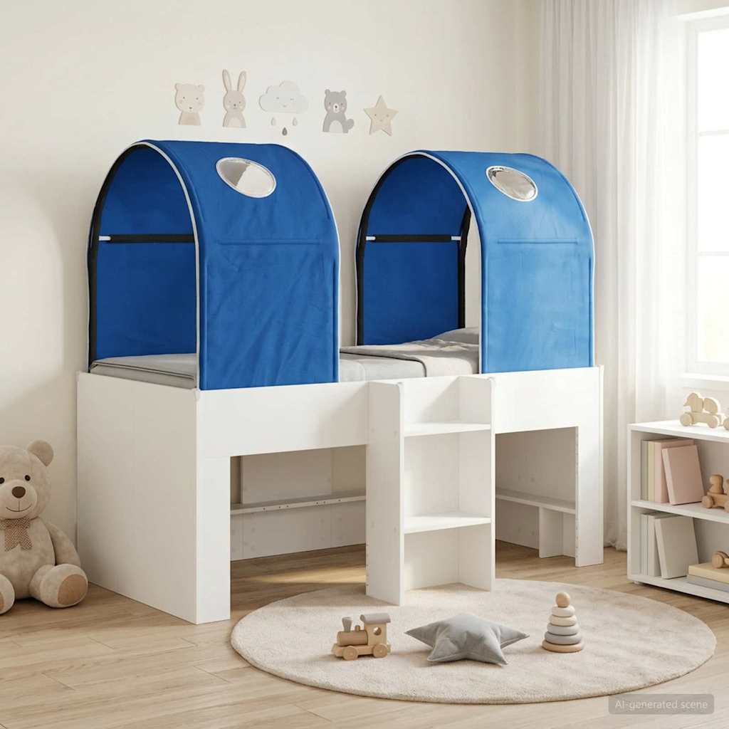 vidaXL Cama con Túnel 3 uds. Blanco y Azul Madera de ingeniería