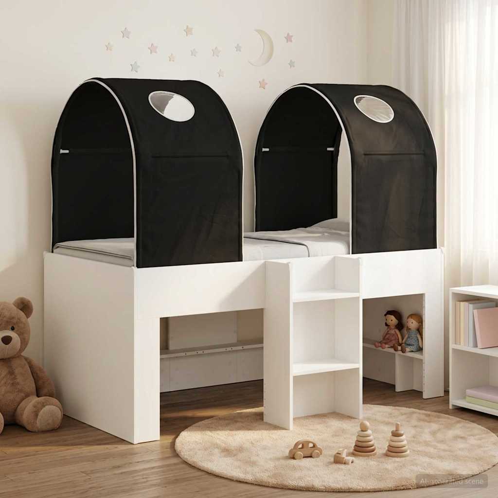 vidaXL Cama con Túnel 3 uds. Blanco y Negro Madera de ingeniería