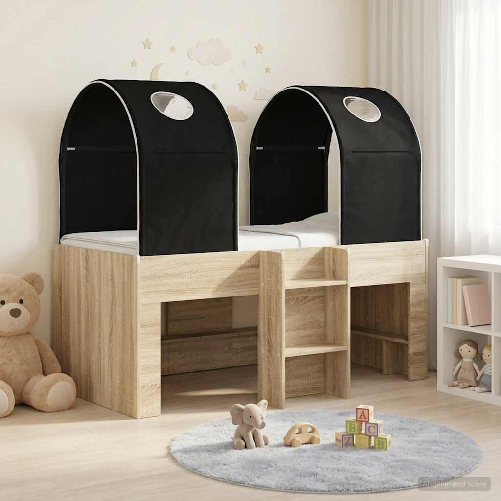 vidaXL Cama con Túnel 3 uds. Sonoma y Negro Madera de ingeniería