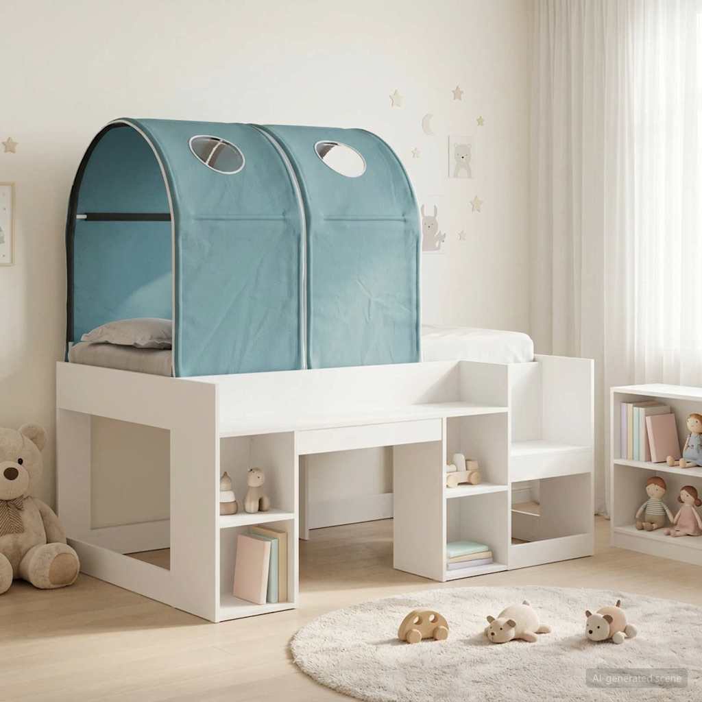 vidaXL Cama con Túnel 3 uds. Blanco y Azul Claro Madera de ingeniería