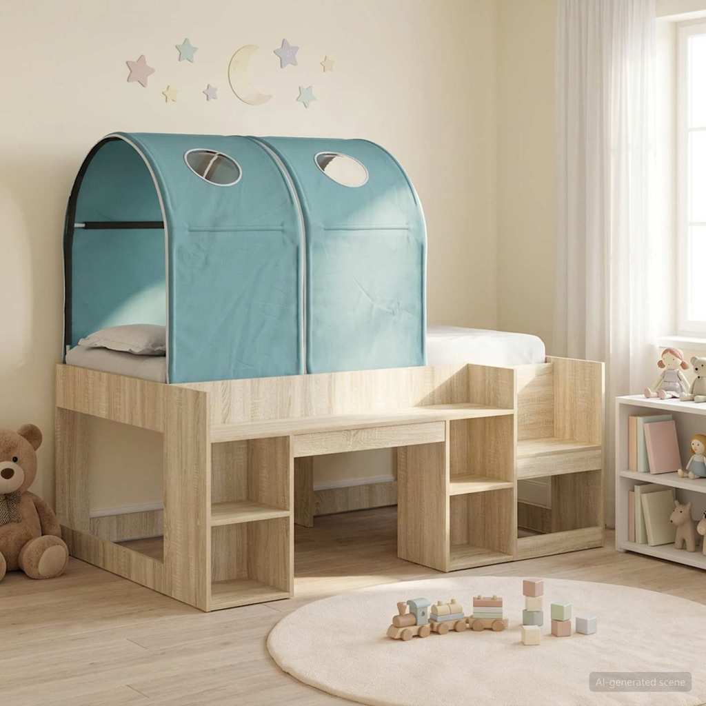 vidaXL Cama con Túnel con estante 3 uds. Roble Sonoma y Azul Claro